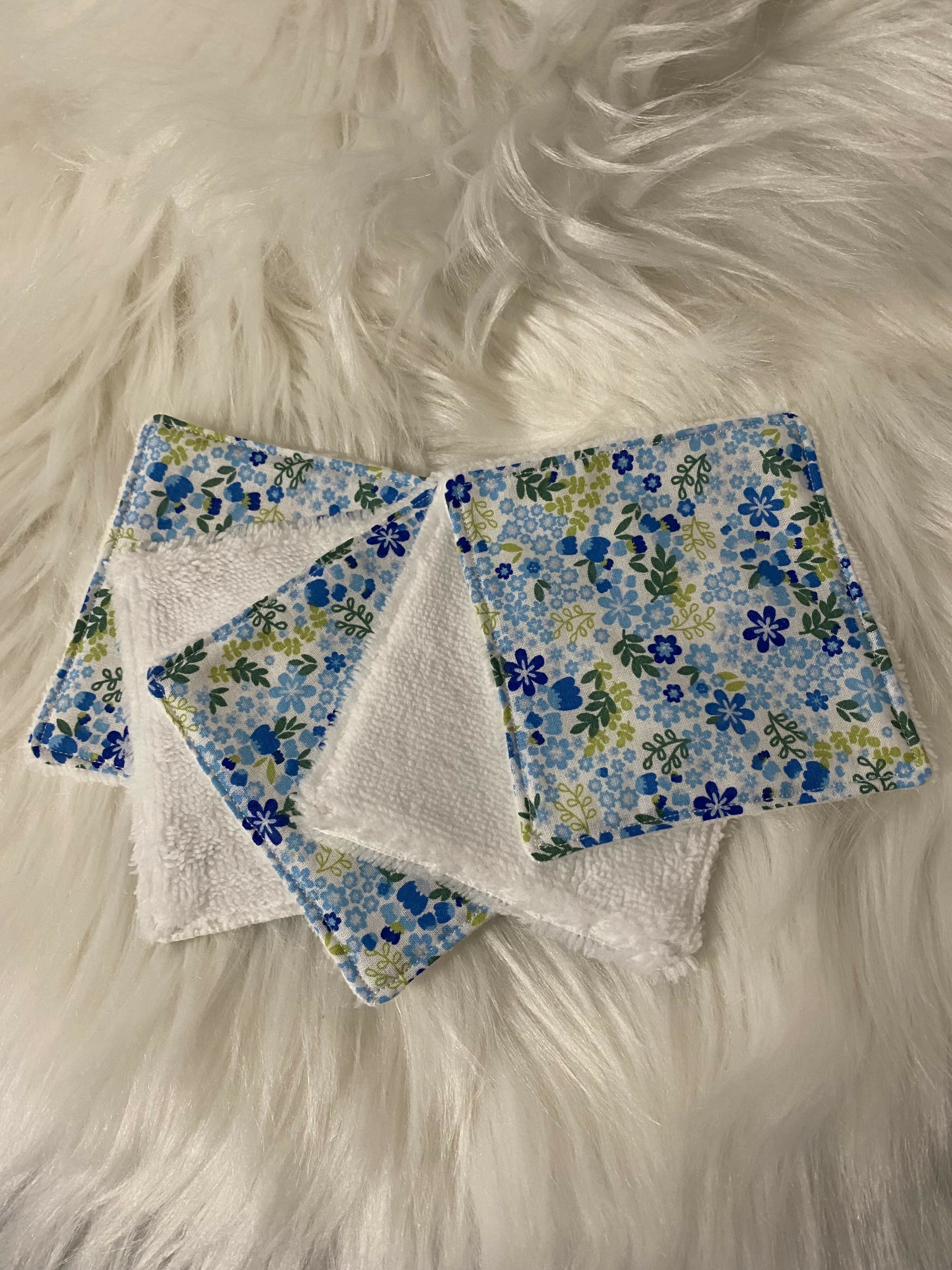5 LINGETTES FLEURS BLEUES JAUNES 