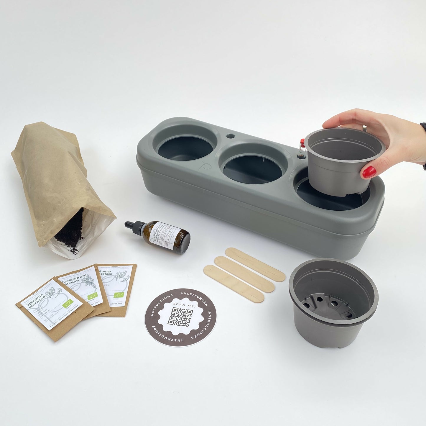 Pbox Potager Urbain Gris avec Basilic, Persil, Coriandre