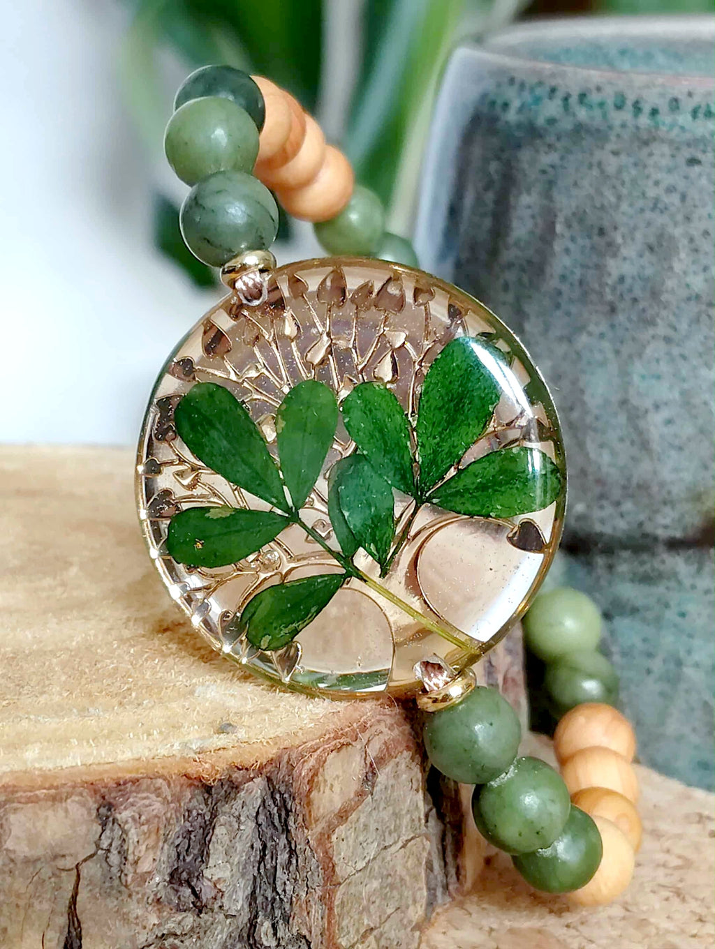Bracelet, Arbre de vie Feuille indigotier Jade