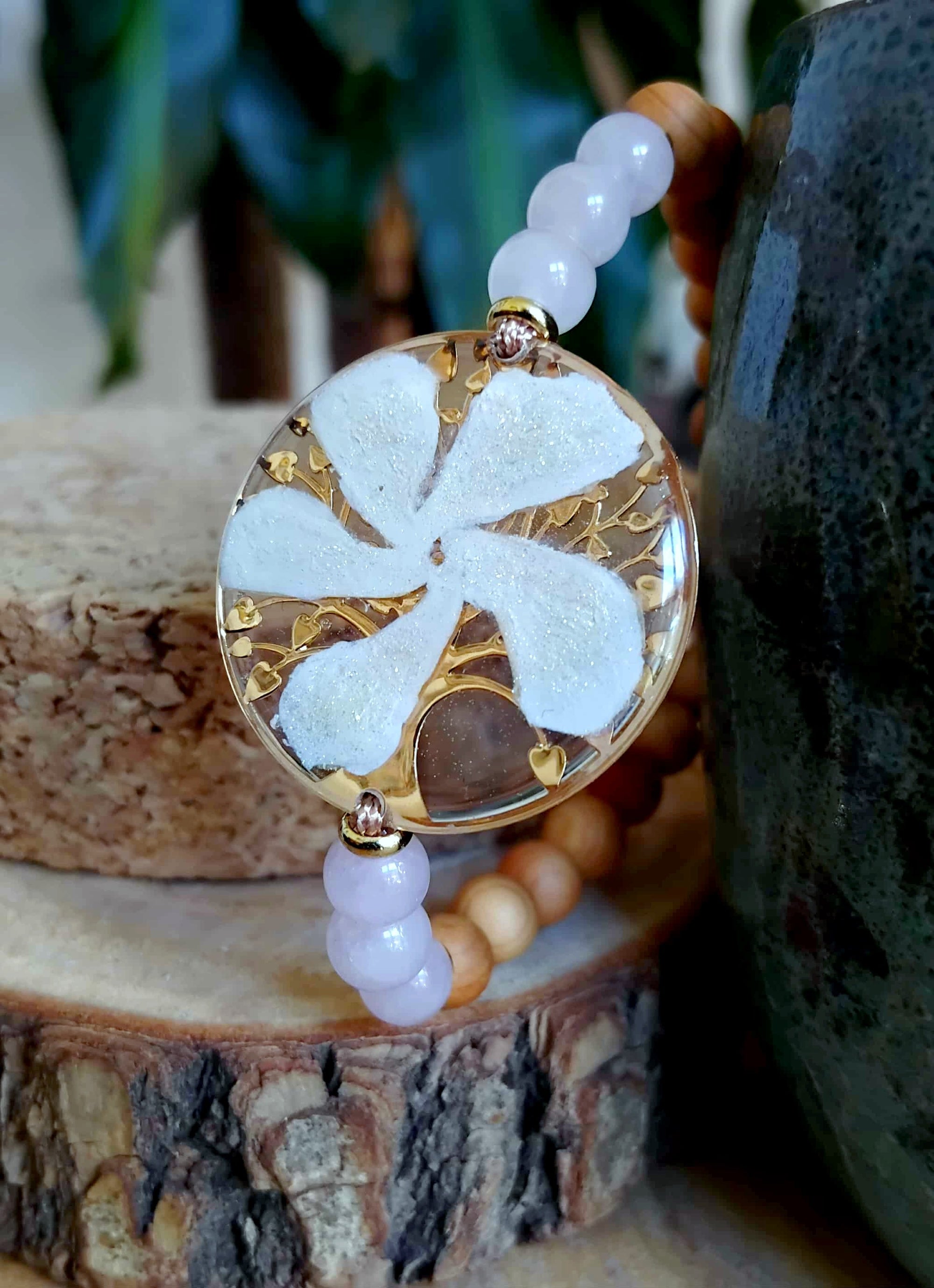 Bracelet Arbre de vie Fleur de Jasmin Quartz rose