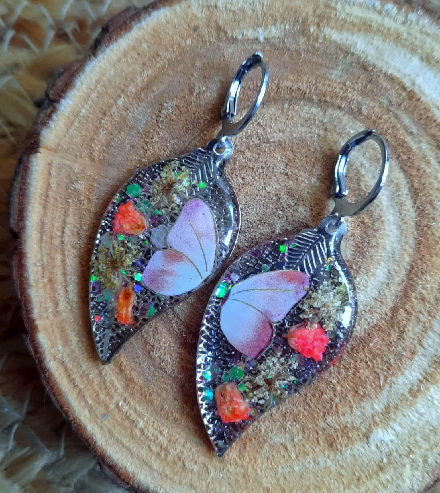 Boucles d'oreille, Fleur de carotte, Gypsophiles