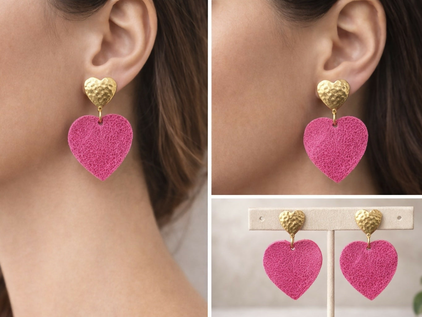 Pink Double Heart Stud Earrings