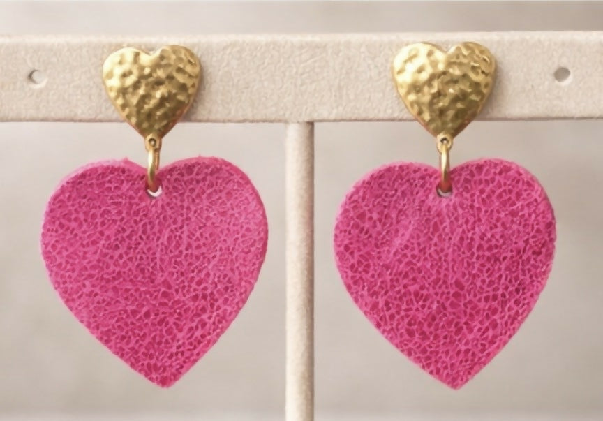 Pink Double Heart Stud Earrings