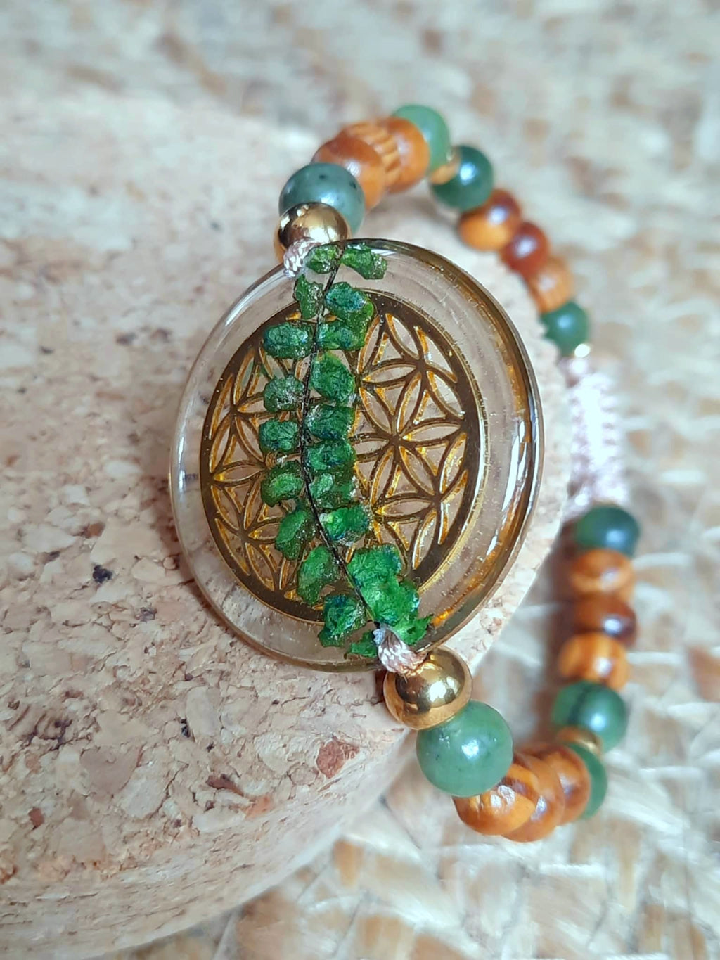 Bracelet, Fleur de vie, Fougère, Jade