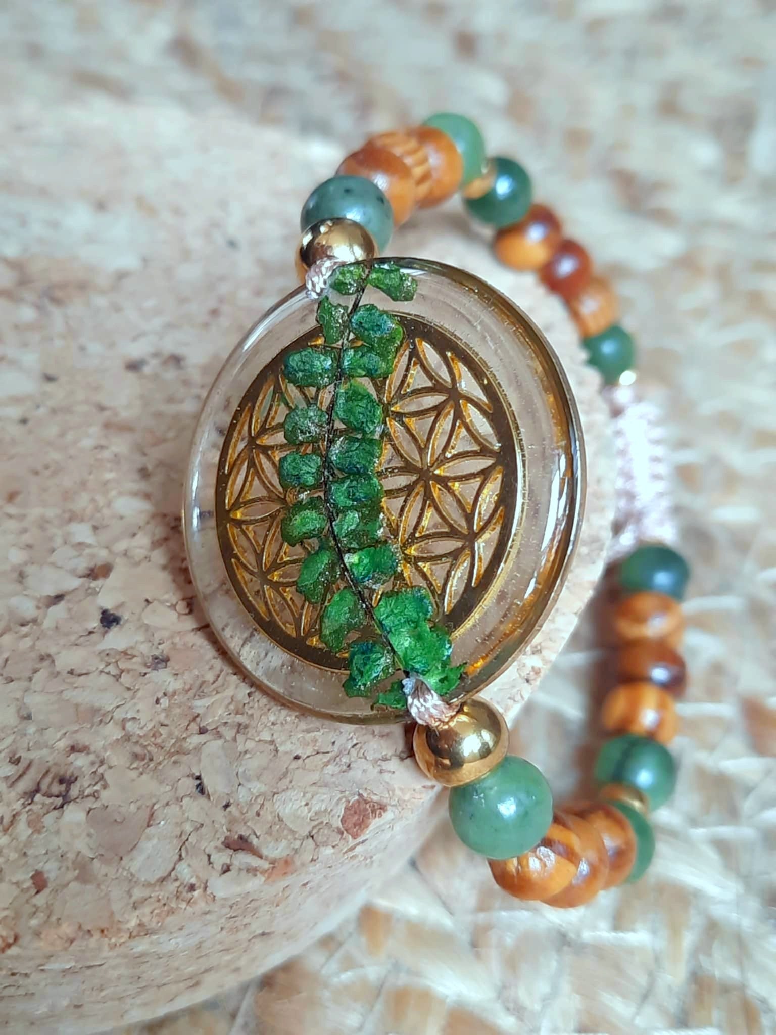Bracelet, Fleur de vie, Fougère, Jade