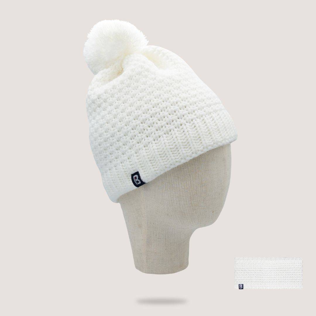 Bandeau et Bonnet Pompon - Blanc Bonnet
