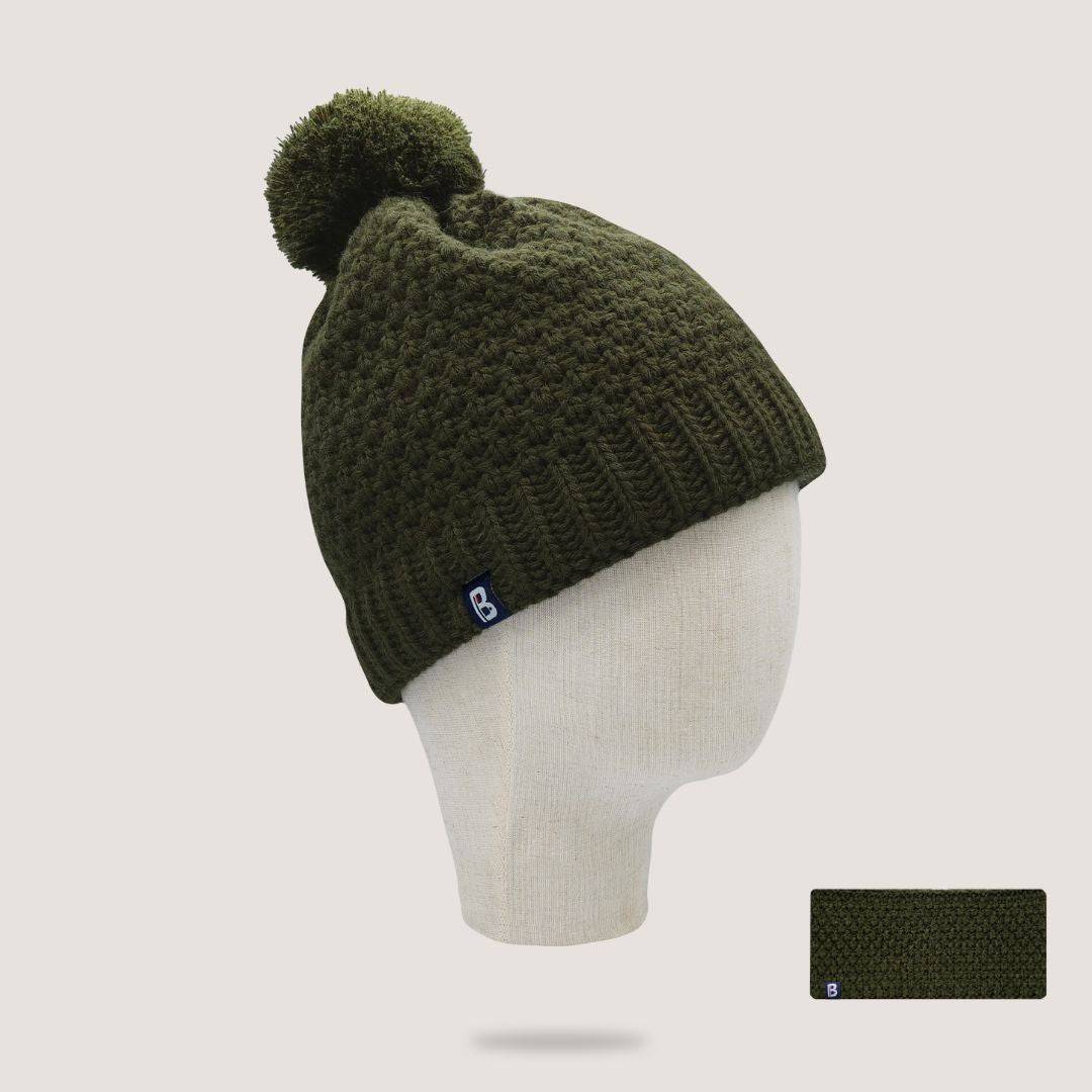 Bandeau et Bonnet pompon kaki
