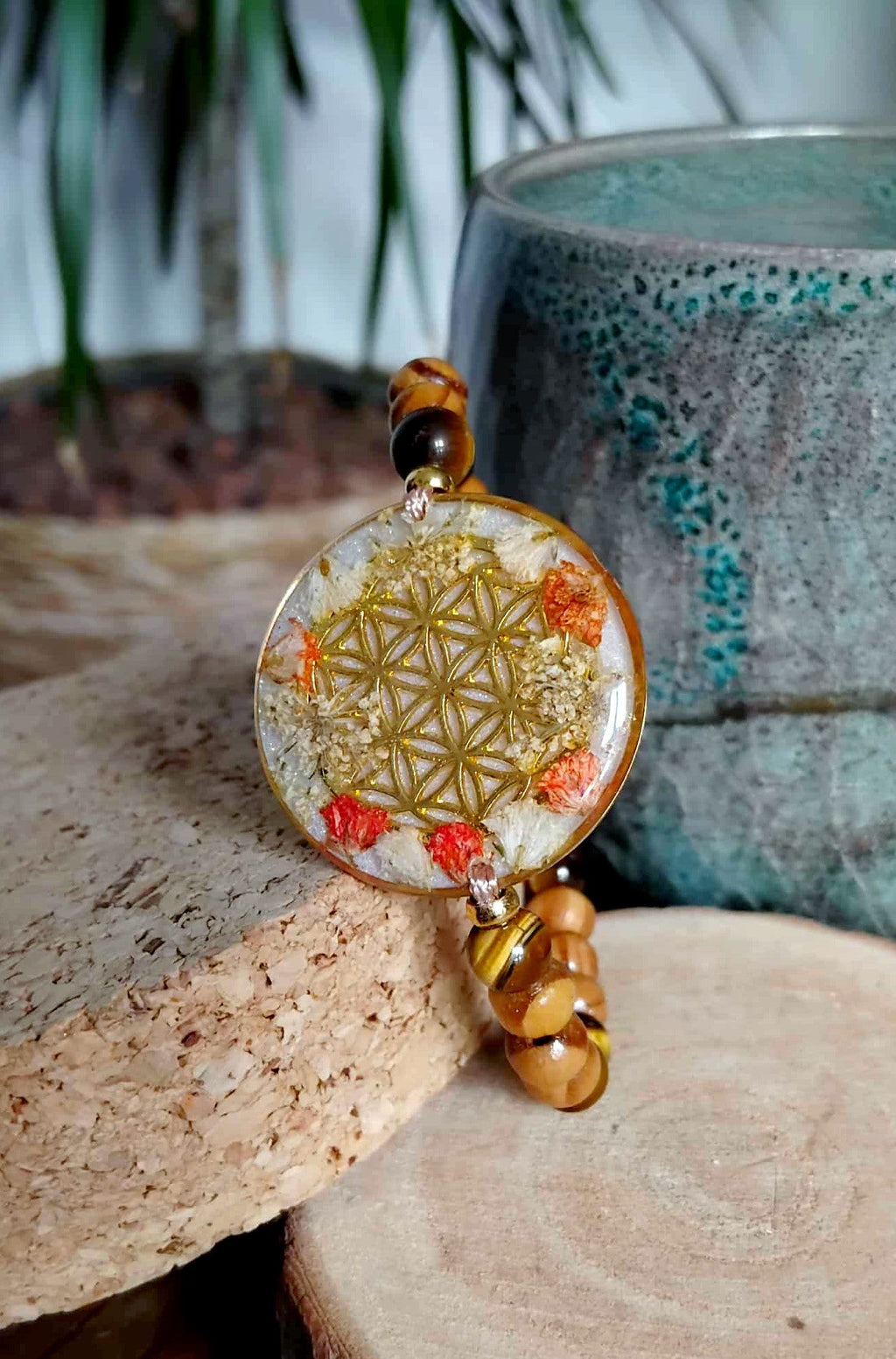 Bracelet, Fleur de vie, Fleur de carotte, Gypsophile, Œil de tigre