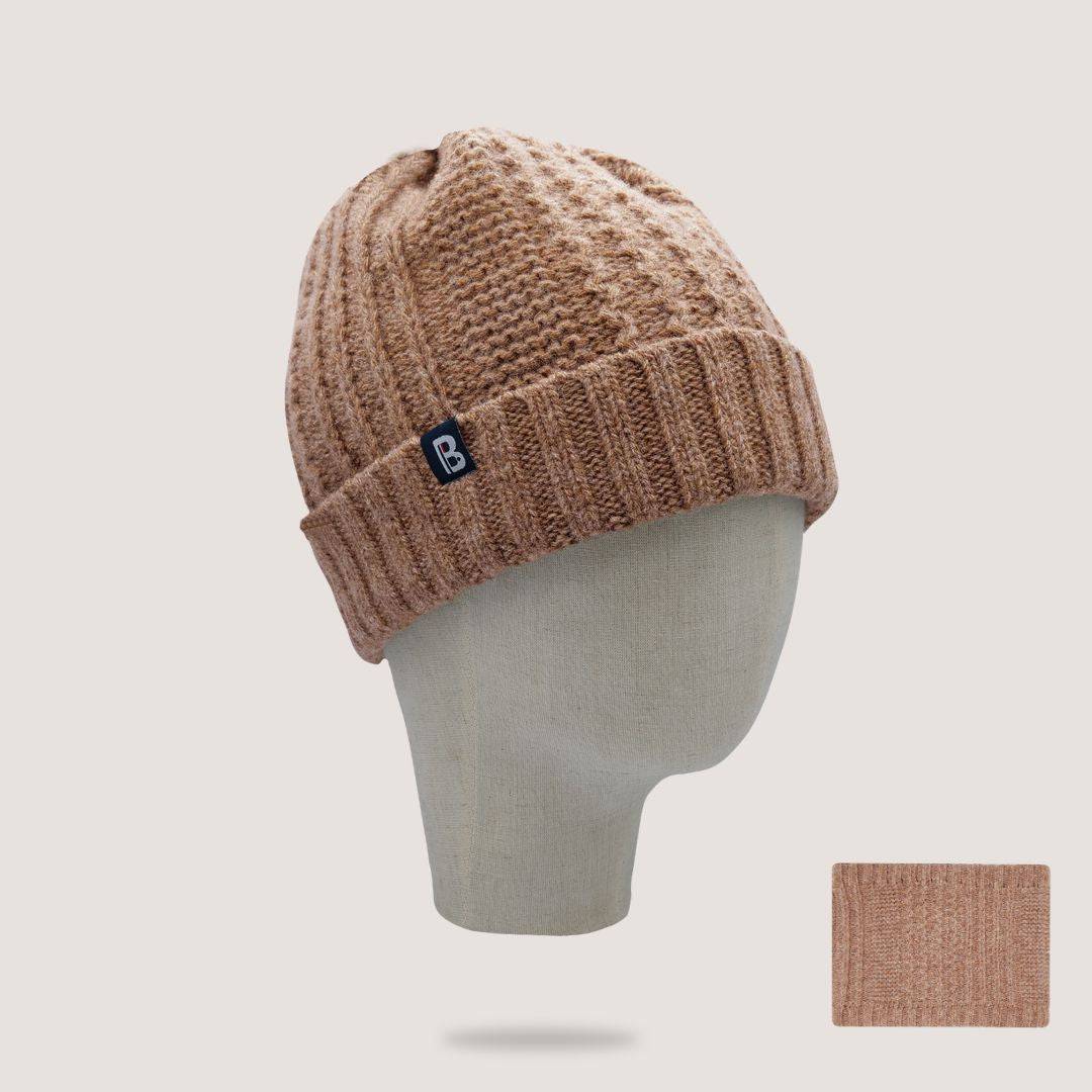 Bonnet et Tour de cou Laine Française marron