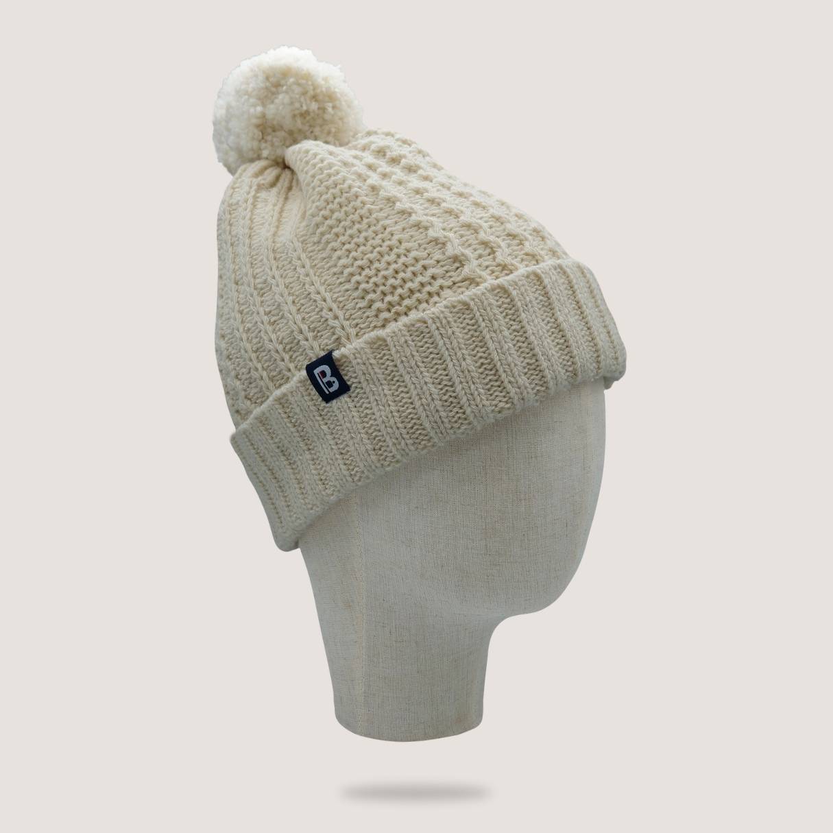 Bonnet Pompon Laine Française écru
