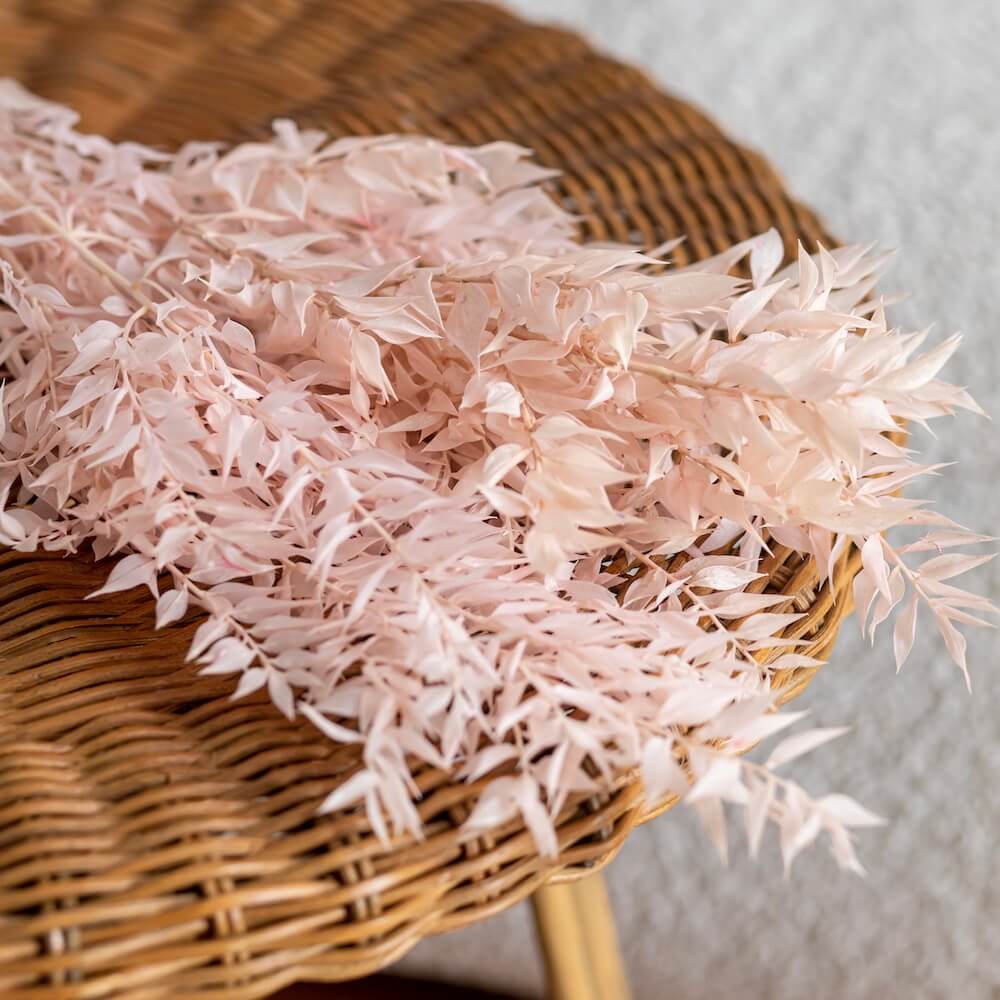 bottes-fleurs-sechees-flowrette-coloree-ruscus-rose-clair