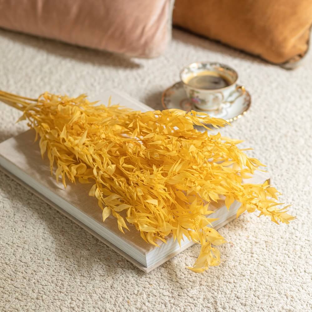 bottes-fleurs-sechees-flowrette-coloree-ruscus-jaune-pale