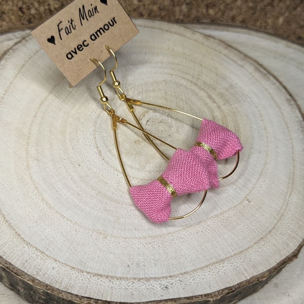 Boucles d’oreilles Gouttes lin conditionnel rose