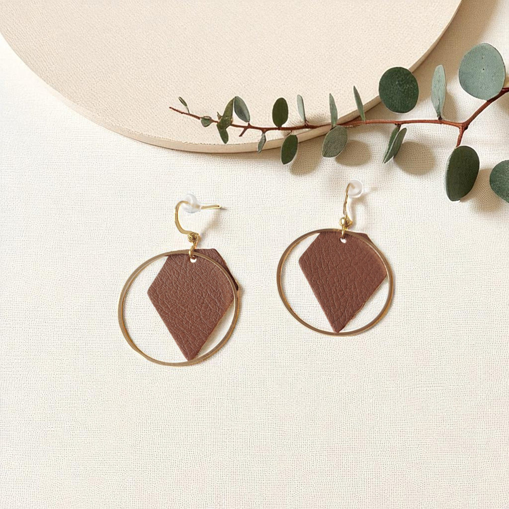 Boucles d'oreilles vegan en cuir de pomme marron, Rose