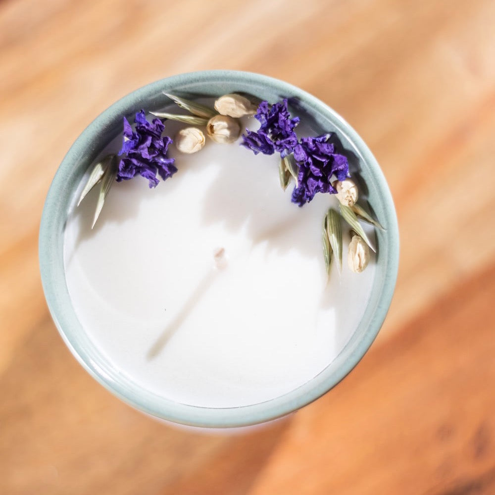 Bougie fleurie Turquoise