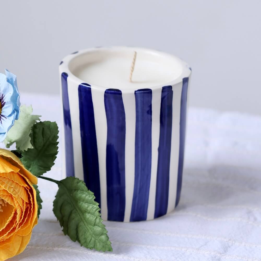 Bougie rayée bleu