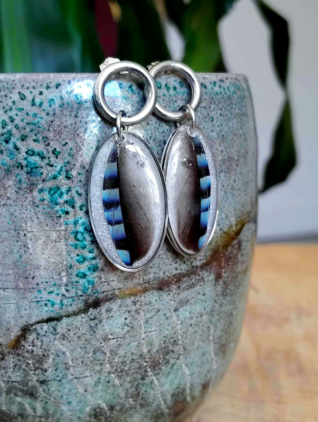 Boucles d'oreille, Plume de geai