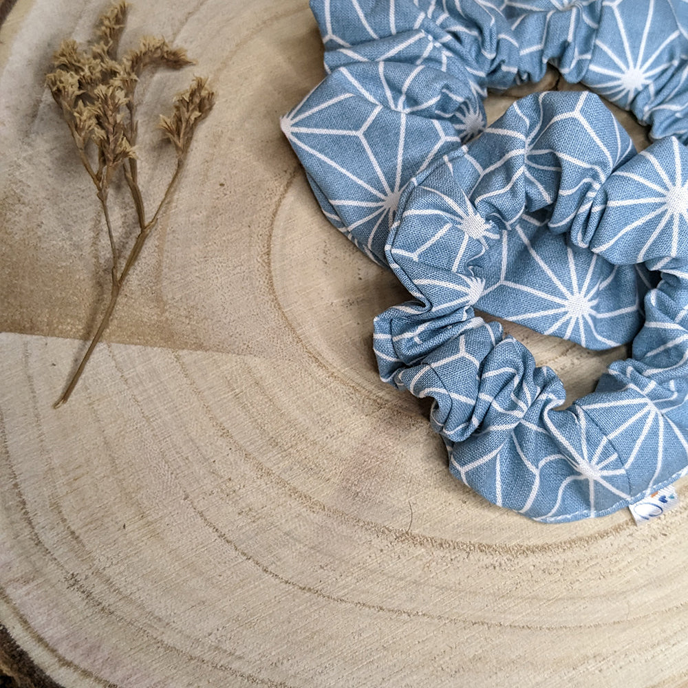 Chouchou coton brillant bleu
