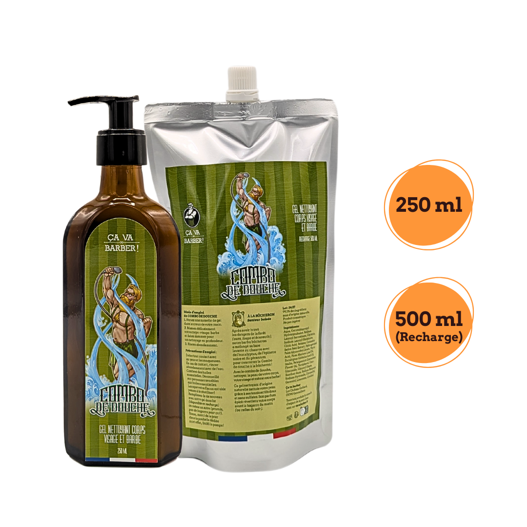 Combo de douche "à la Bûcheron" - Nettoyant barbe/visage/corps