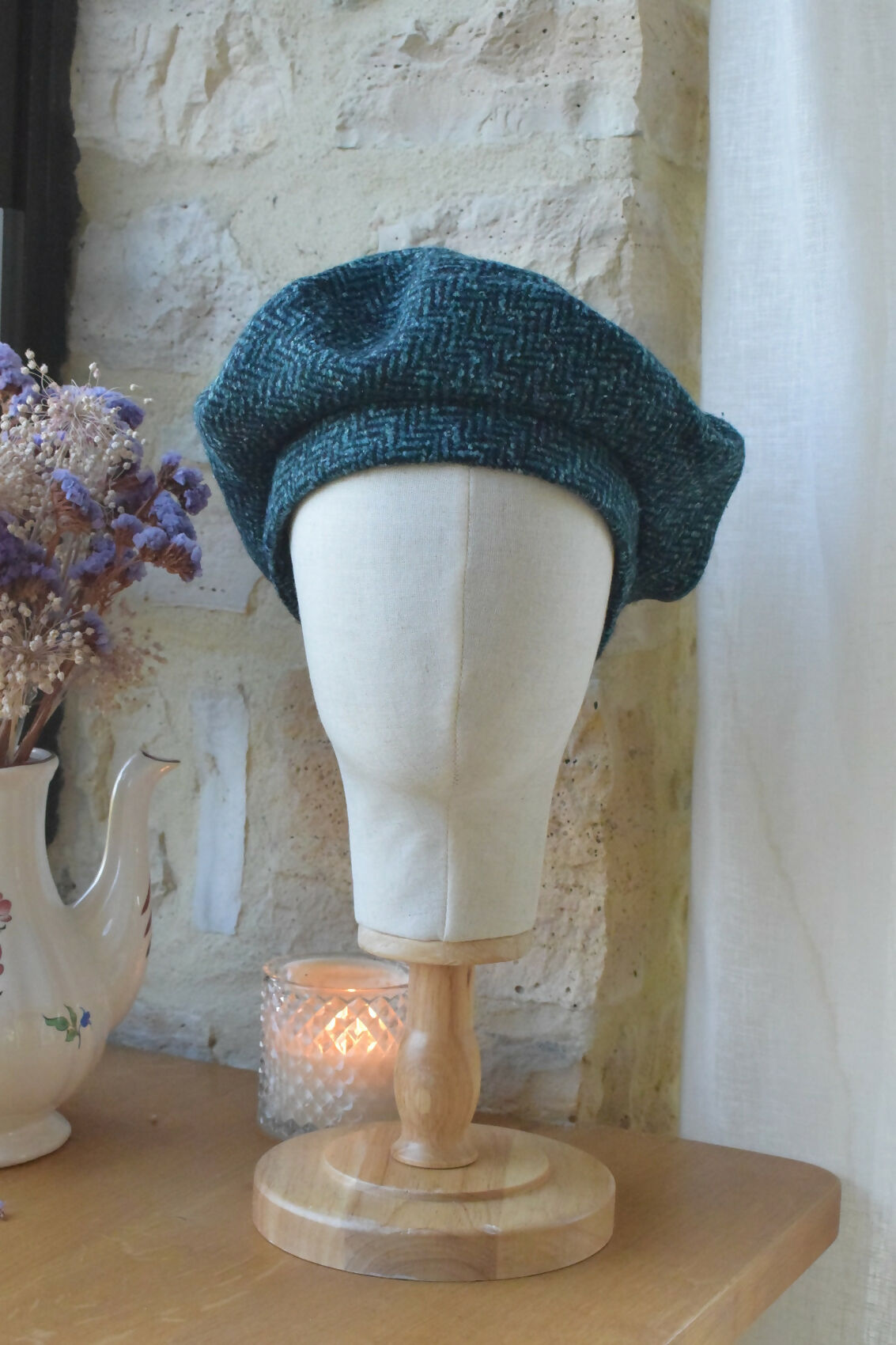 beret-laine-vert-canard-chevron-chic-ethique-artisanale-fait-main-tendance-upcycling-2