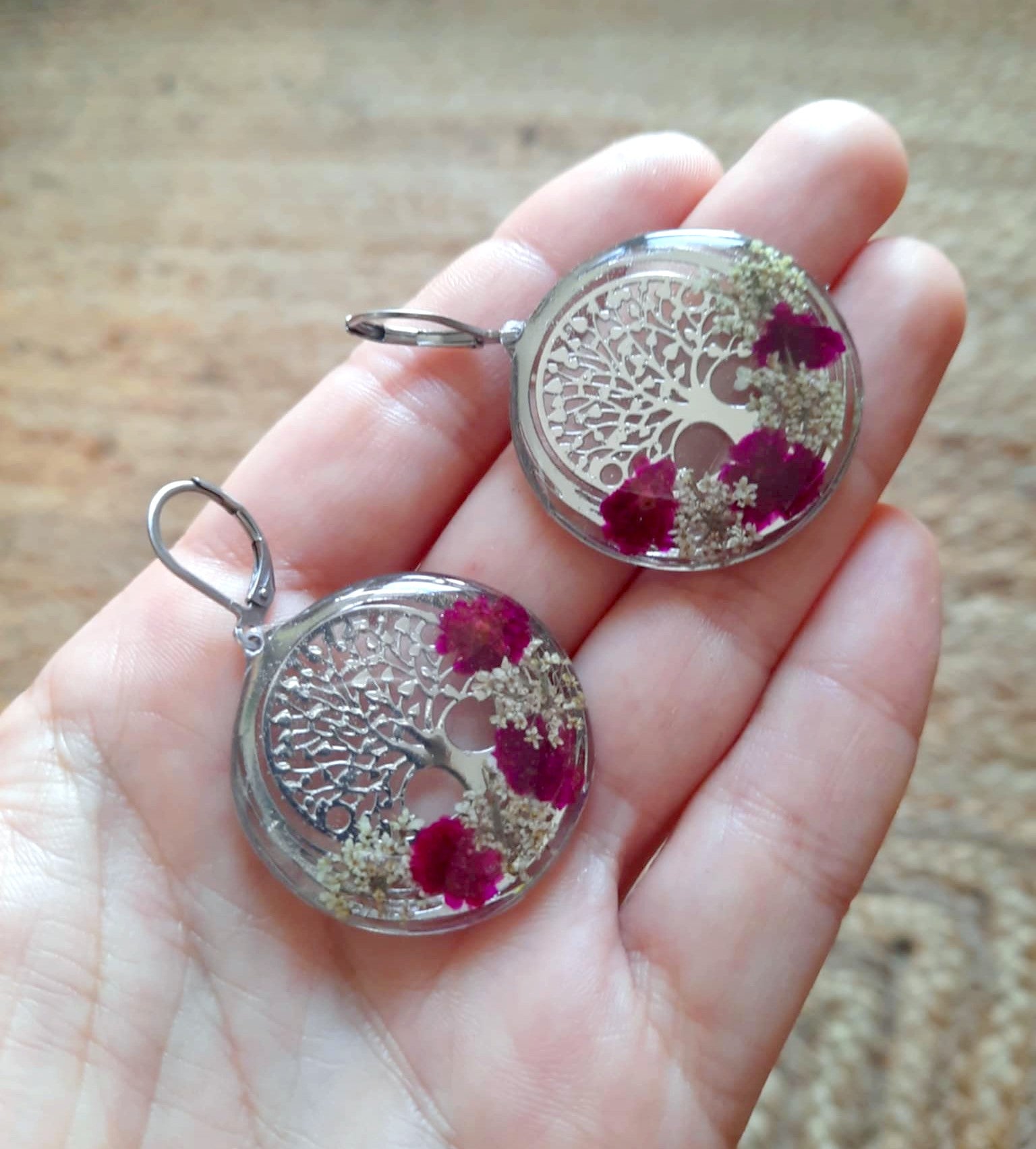 Boucles d'oreille, Fleur de carotte, Gypsophile