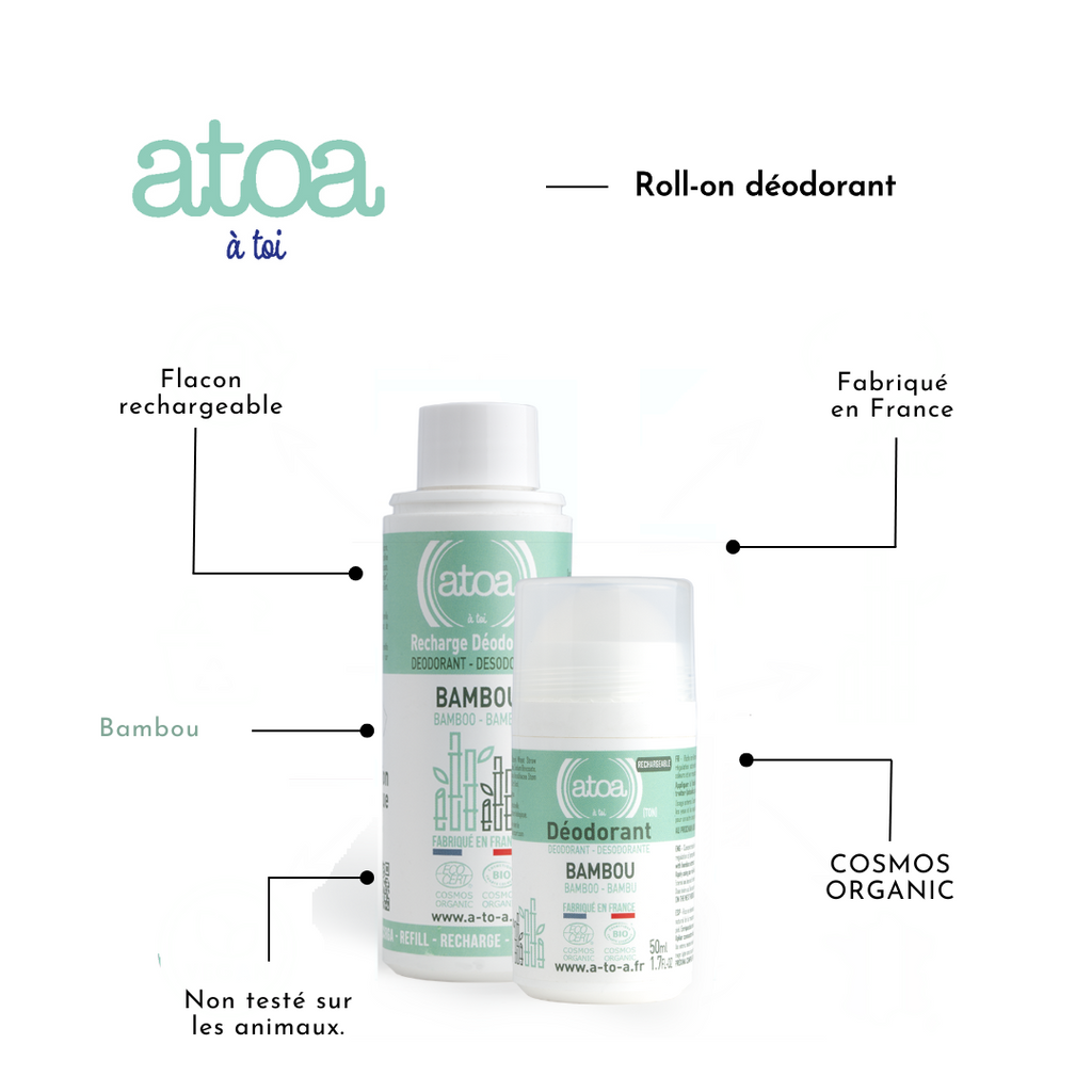ATOA - Roll on déodorant Bambou - COSMOS ORGANIC - RECHARGEABLE