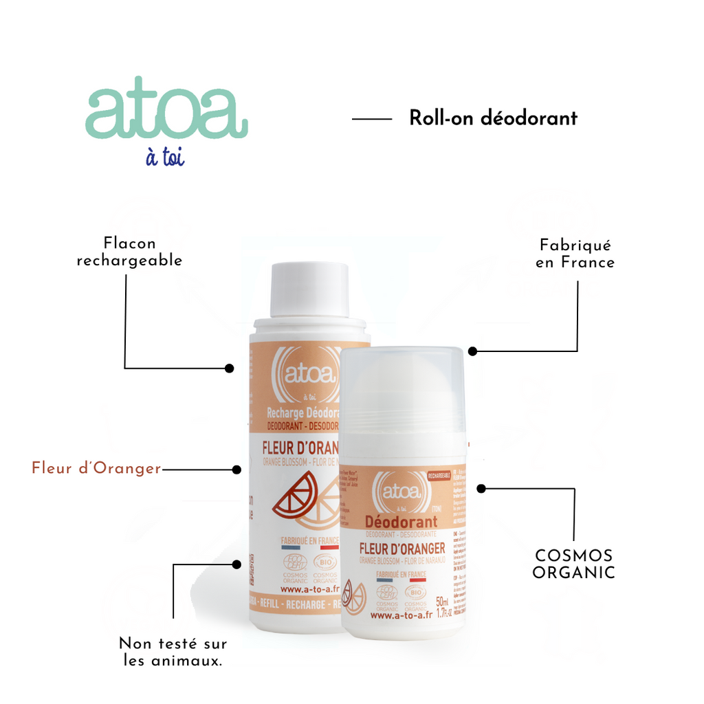 ATOA - Roll on déodorant Fleur d'Oranger - COSMOS ORGANIC - RECHARGEABLE