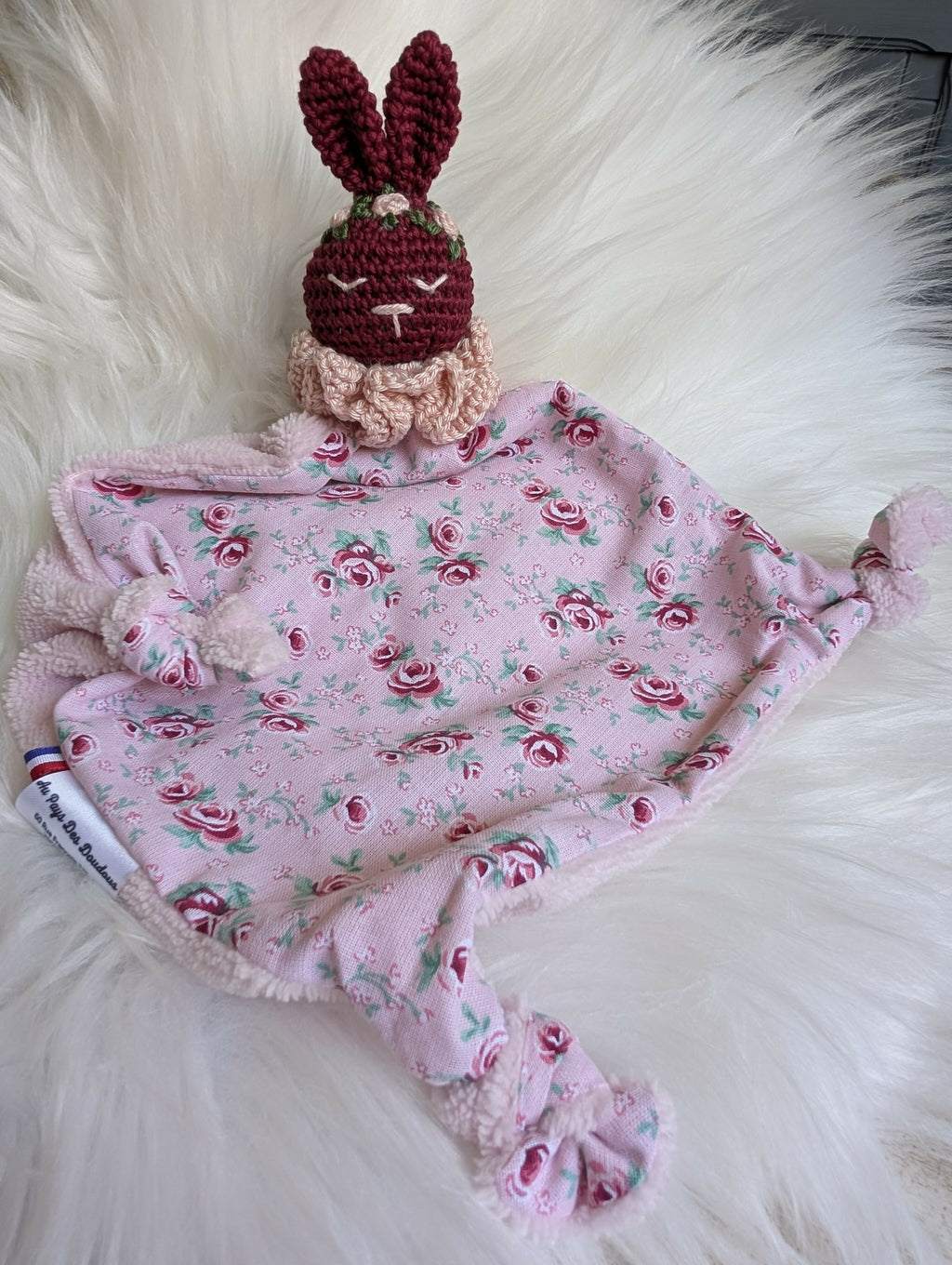 DOUDOU LAPIN BORDEAUX VINTAGE ROSE