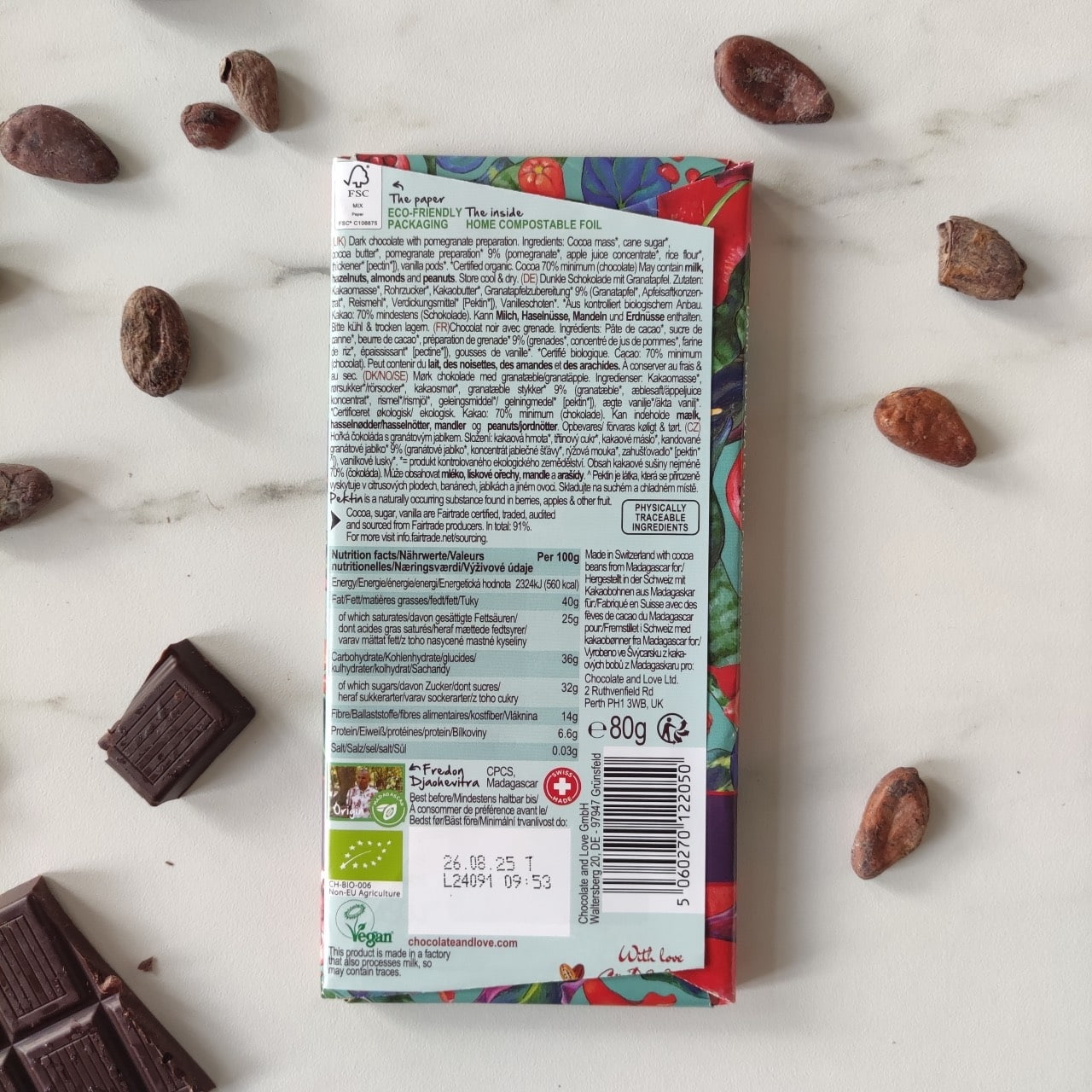 Tablette chocolat noir 70% grenade bio végan, chocolat madagascar, fairtrade, médaillé, meilleur chocolat, livraison chocolat