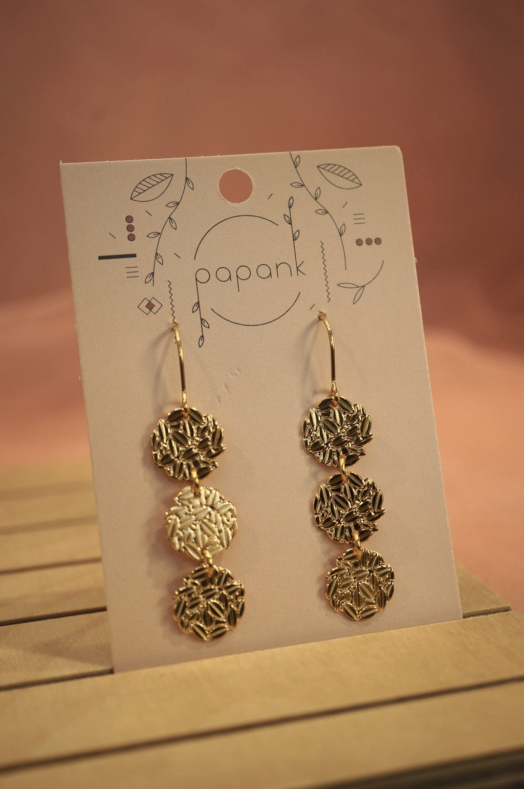 Boucles pendantes trio de cercles en laiton plaqué or ~ Aloha ~ version mini