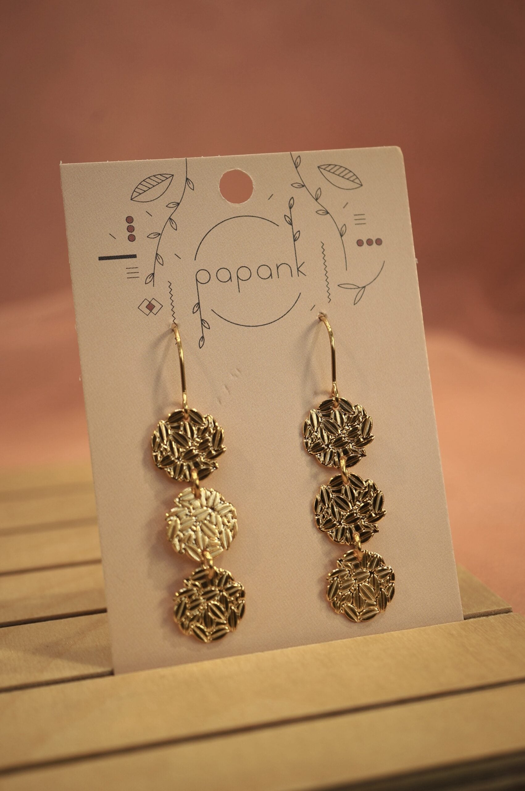 Boucles pendantes trio de cercles en laiton plaqué or ~ Aloha ~ version mini