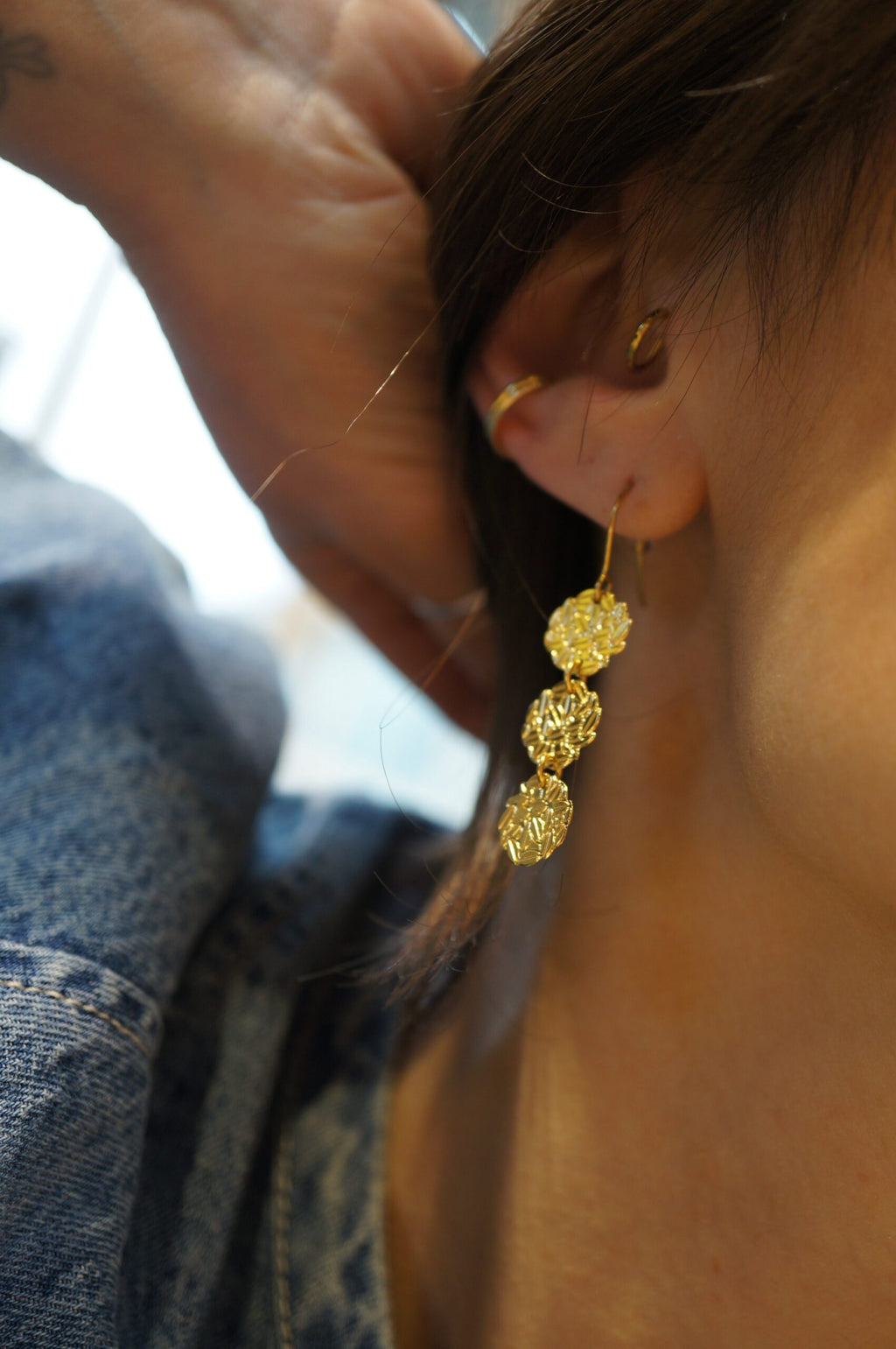 Boucles pendantes trio de cercles en laiton plaqué or ~ Aloha ~ version mini