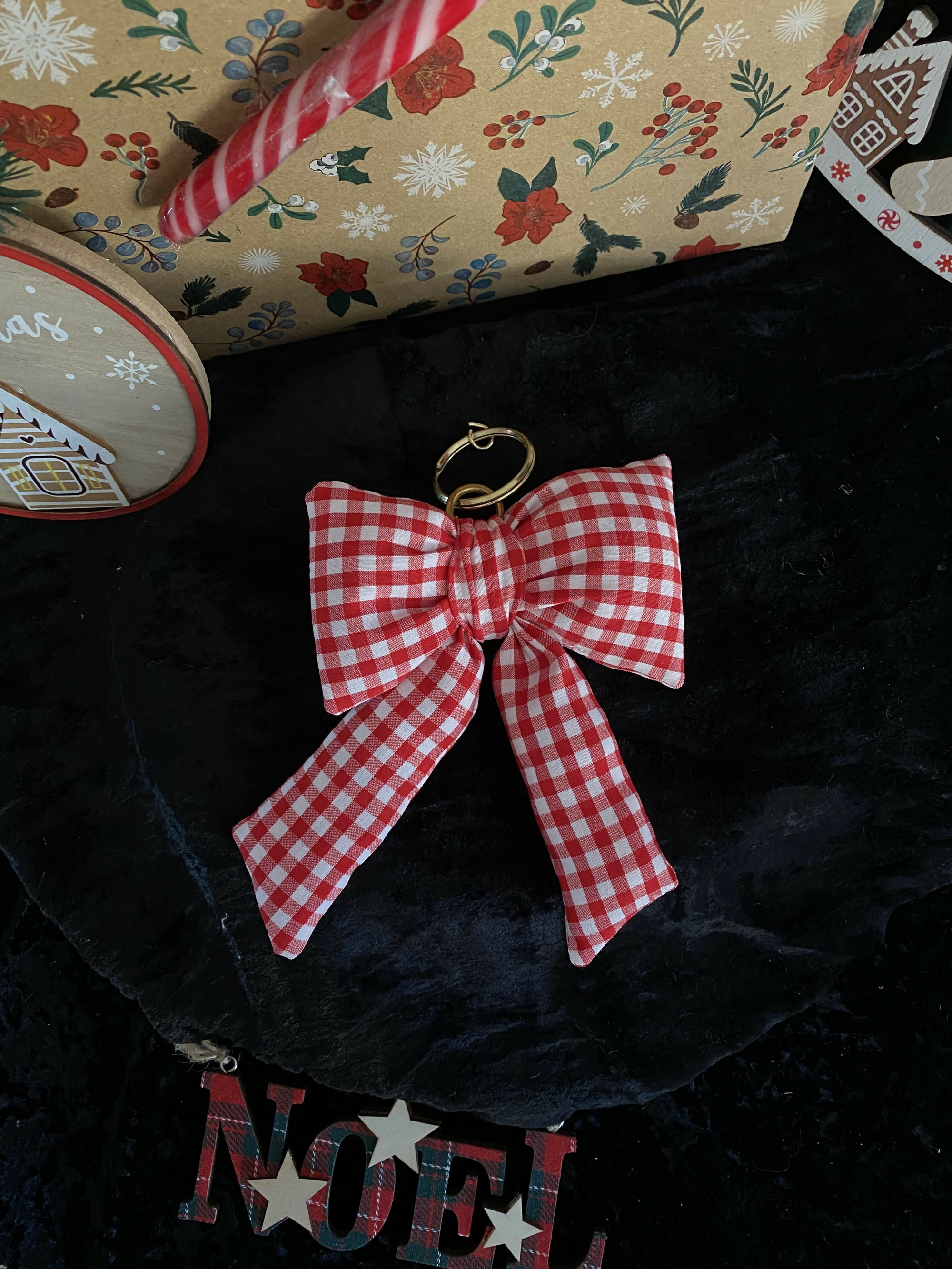 Porte-clé ou bijou de sac à main nœud - Petit - Vichy rouge