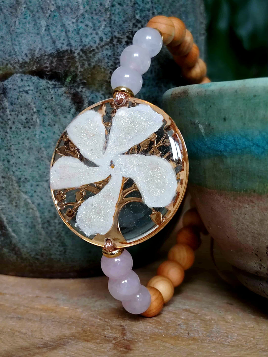 Bracelet Arbre de vie Fleur de Jasmin Quartz rose