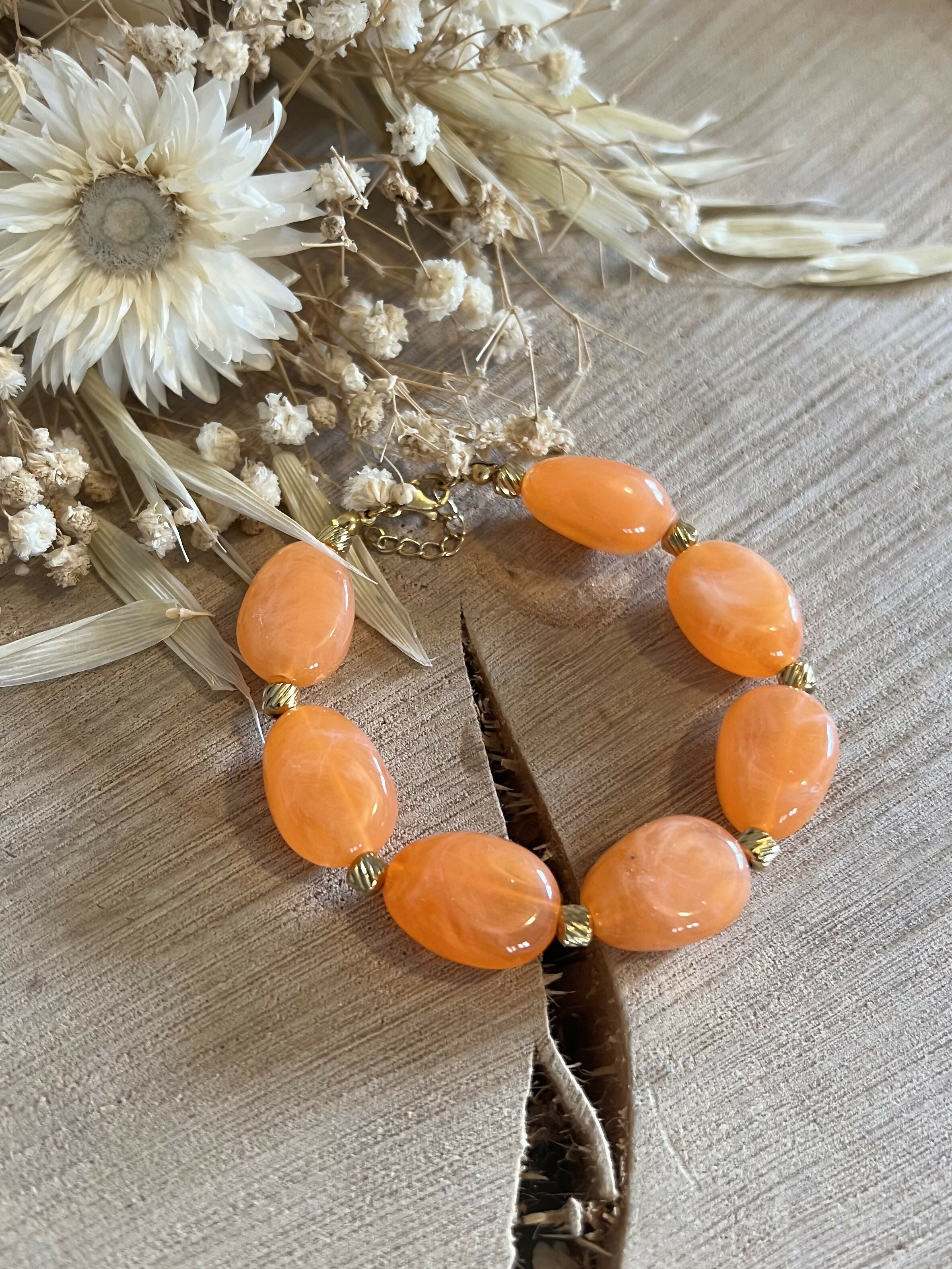 Coral irregular large bead bracelet