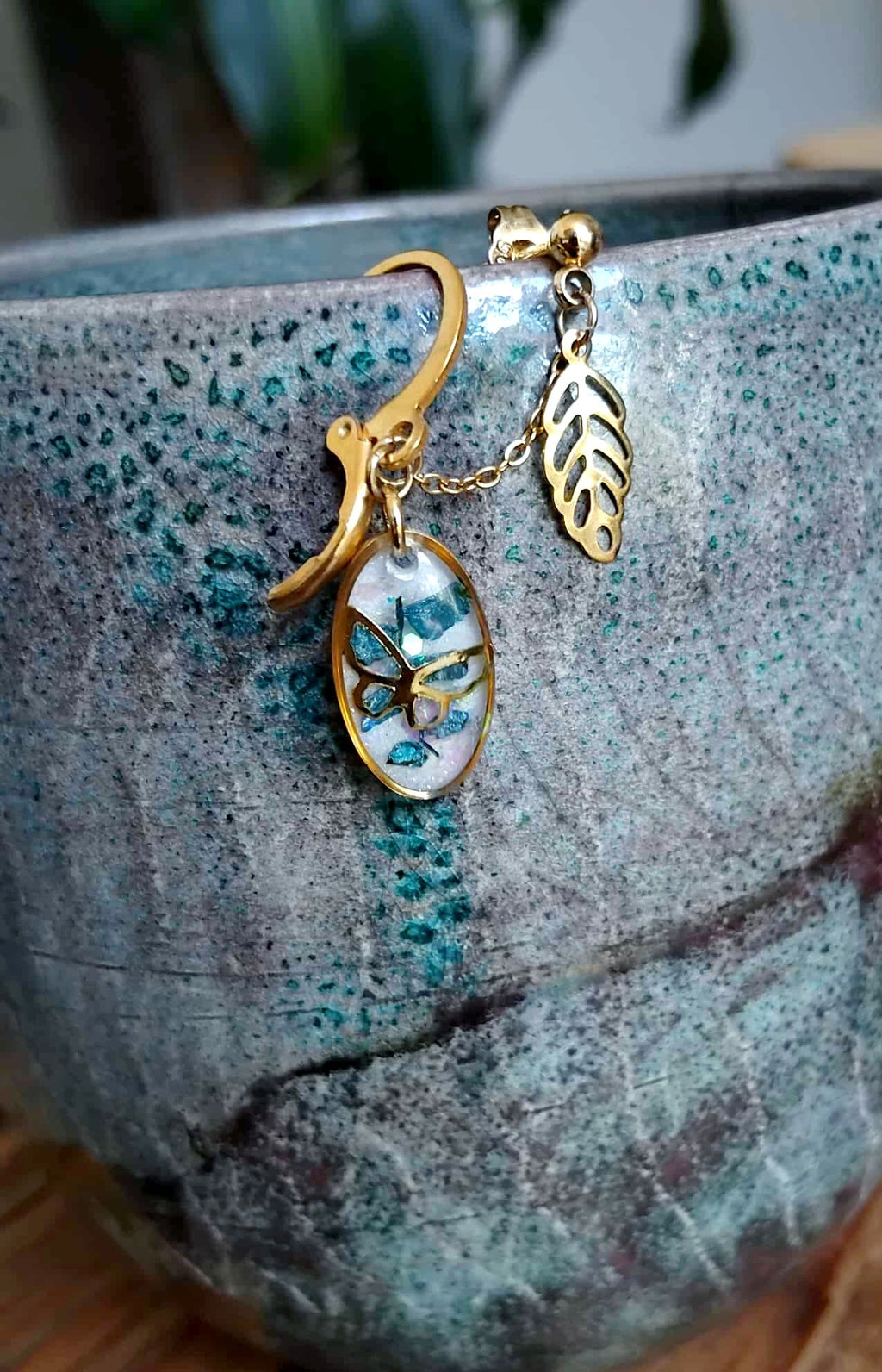 Boucles d'oreille, double piercing , Fougère