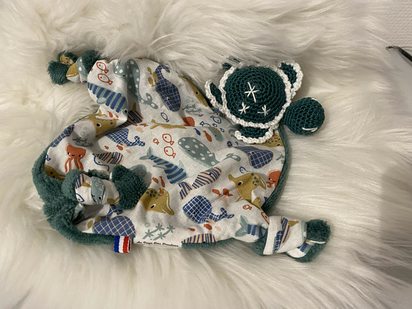 DOUDOU TORTUE VERTE ET BLANCHE 