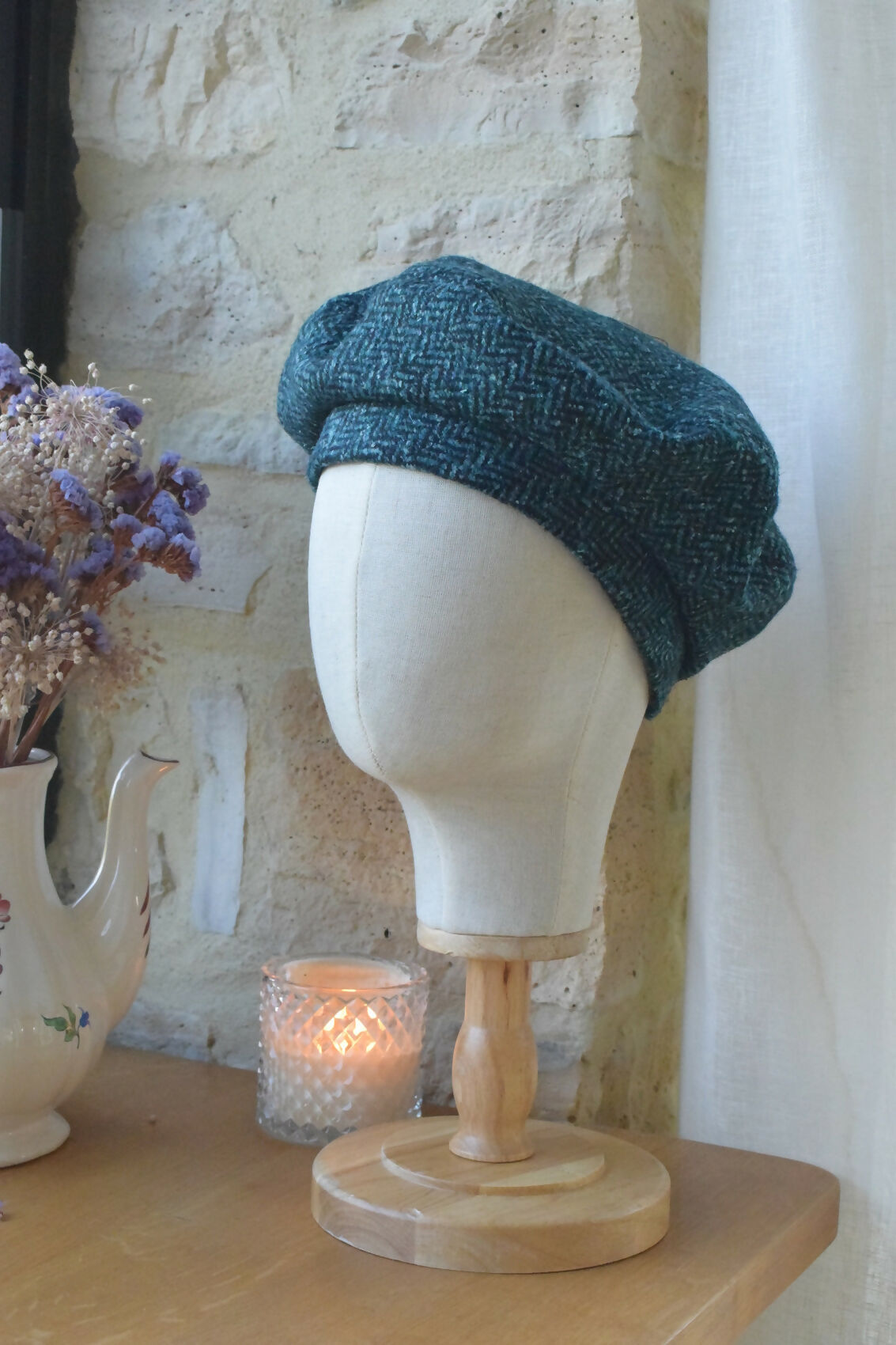 beret-laine-vert-canard-chevron-chic-ethique-artisanale-fait-main-tendance-upcycling
