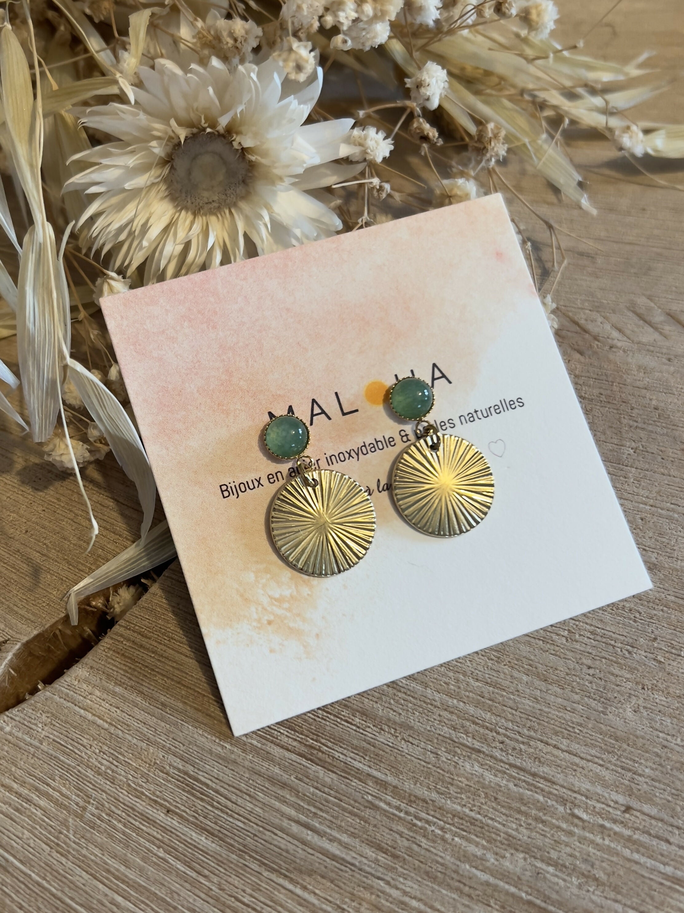 aventurine earrings & their striated circles