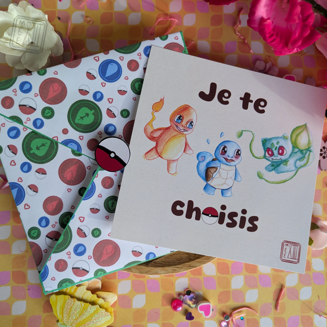 Illustrated monsters envelope, sticker, and cards set