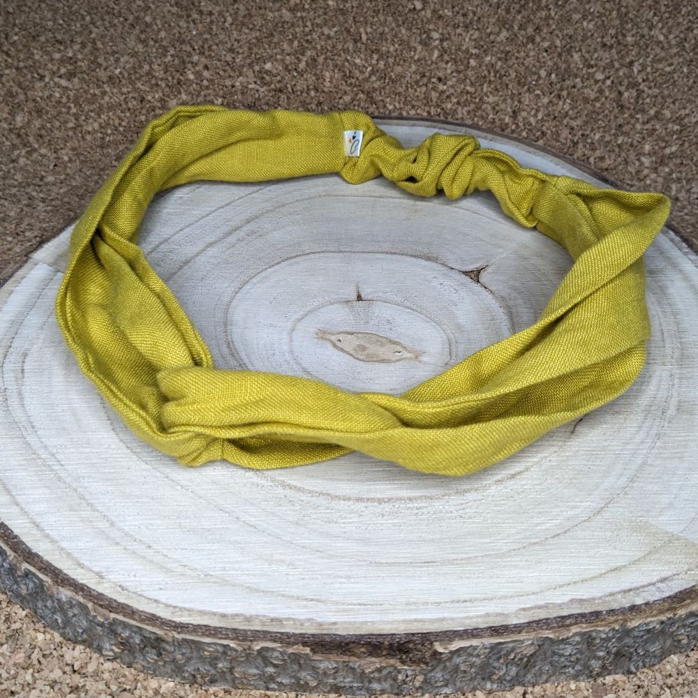 Headband adulte lin spirant jaune moutarde