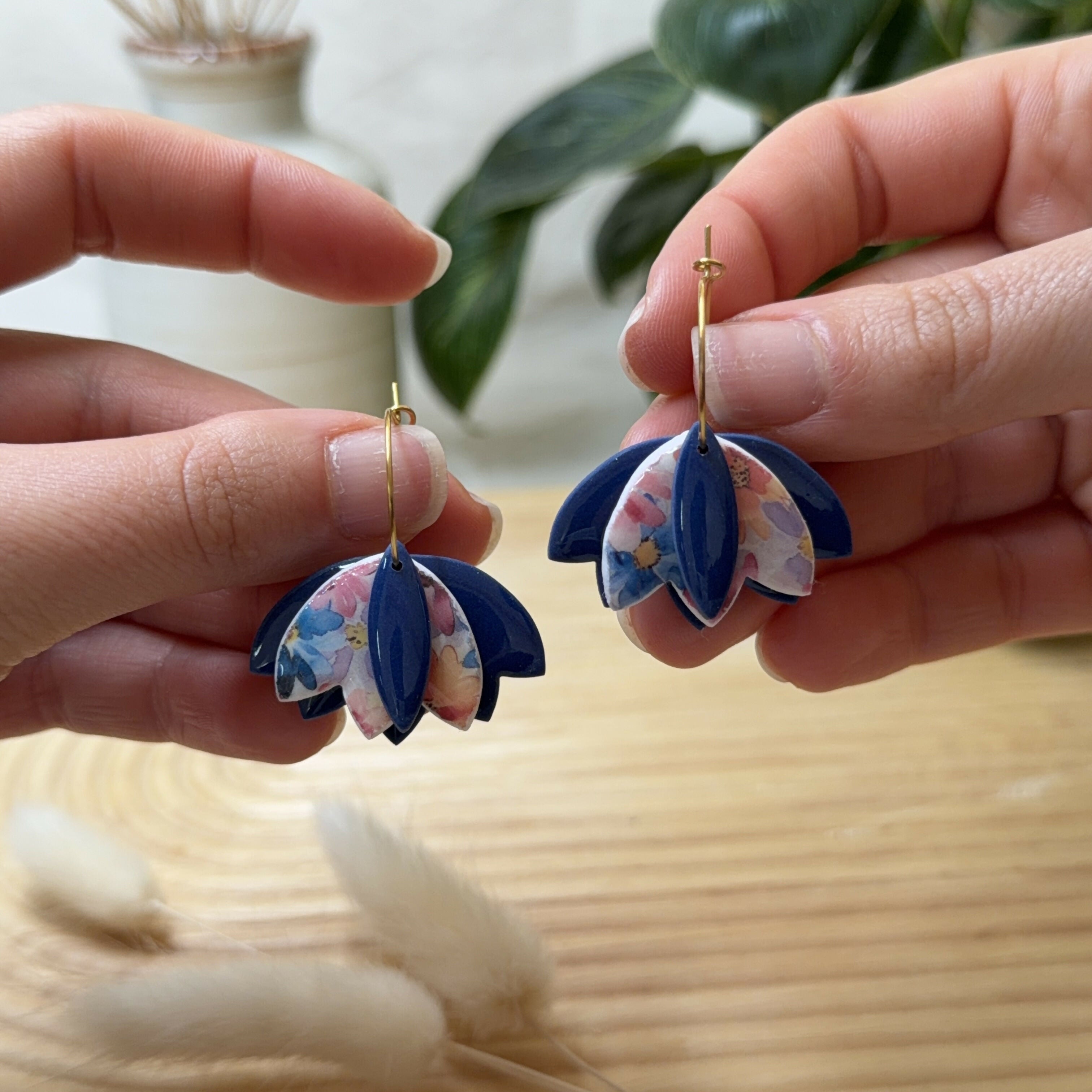 Blue Leaf Earrings