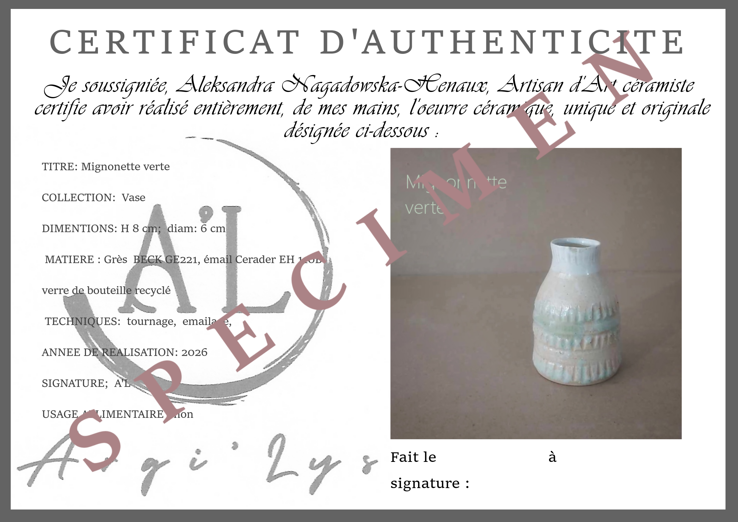 Vase “Mignonnette verte” miniature