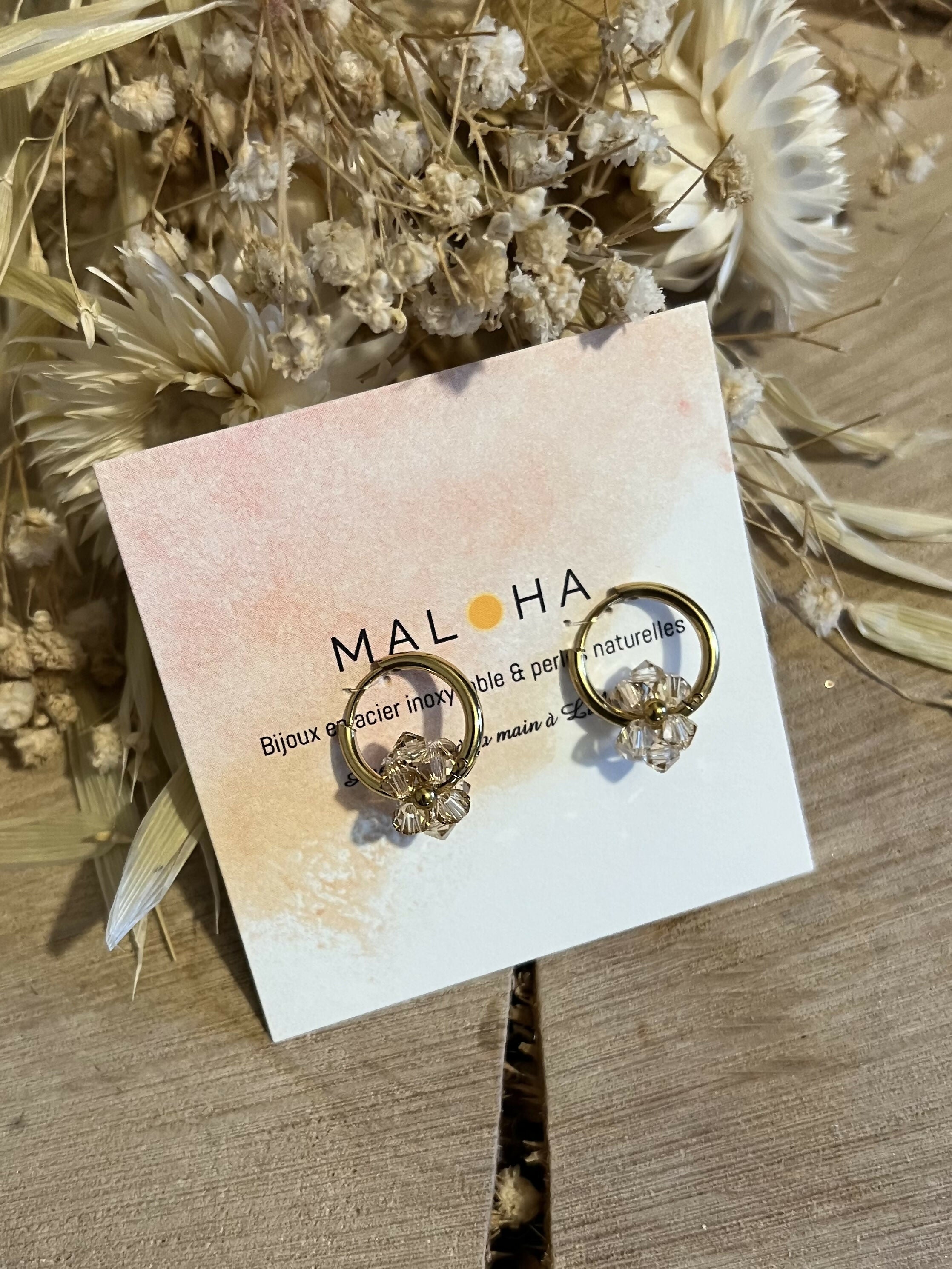 Light beige glass flower creoles