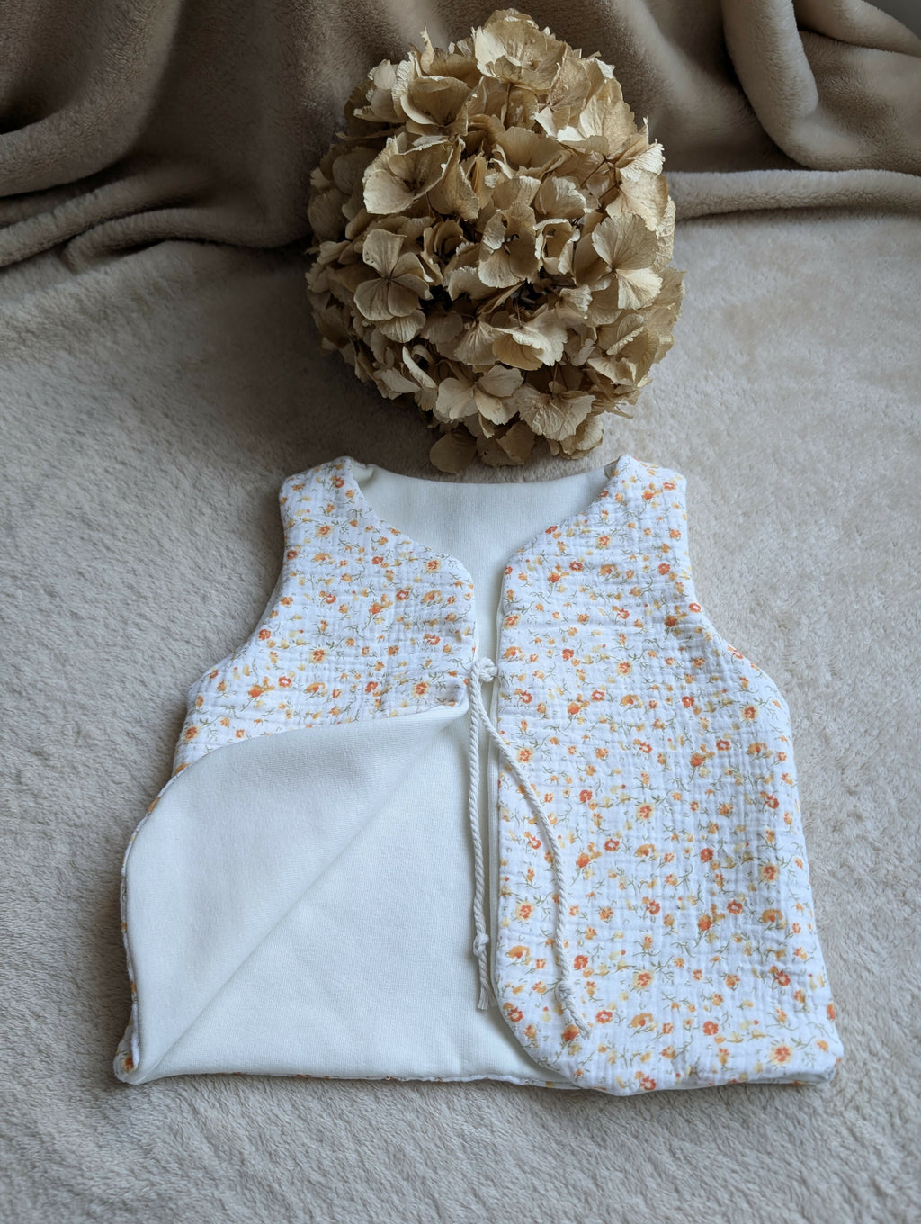 SHEPHERD VEST DOUBLE GAUZE ORANGE FLOWERS 18 MONTHS-3 YEARS