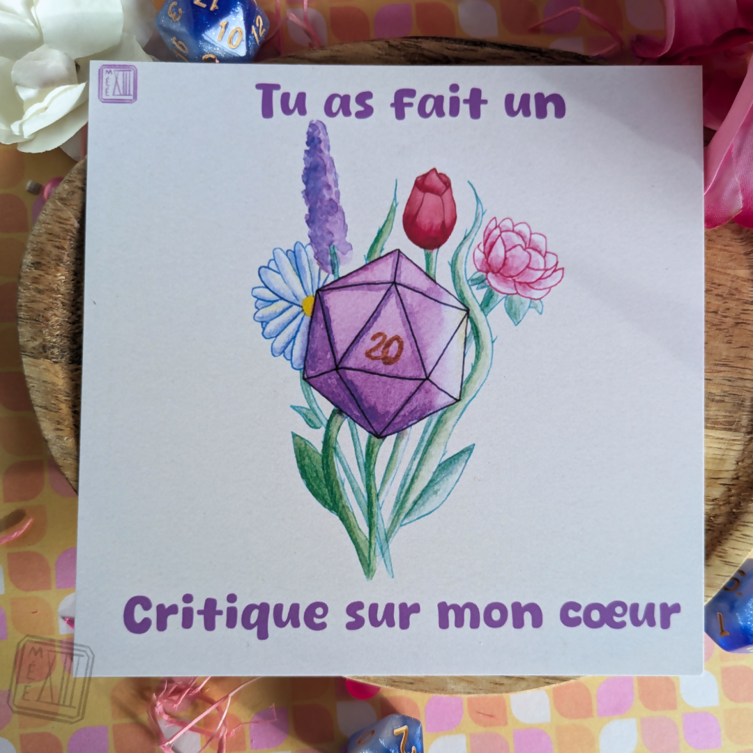 Ensemble enveloppe, sticker et cartes illustrée de dé 20 DND