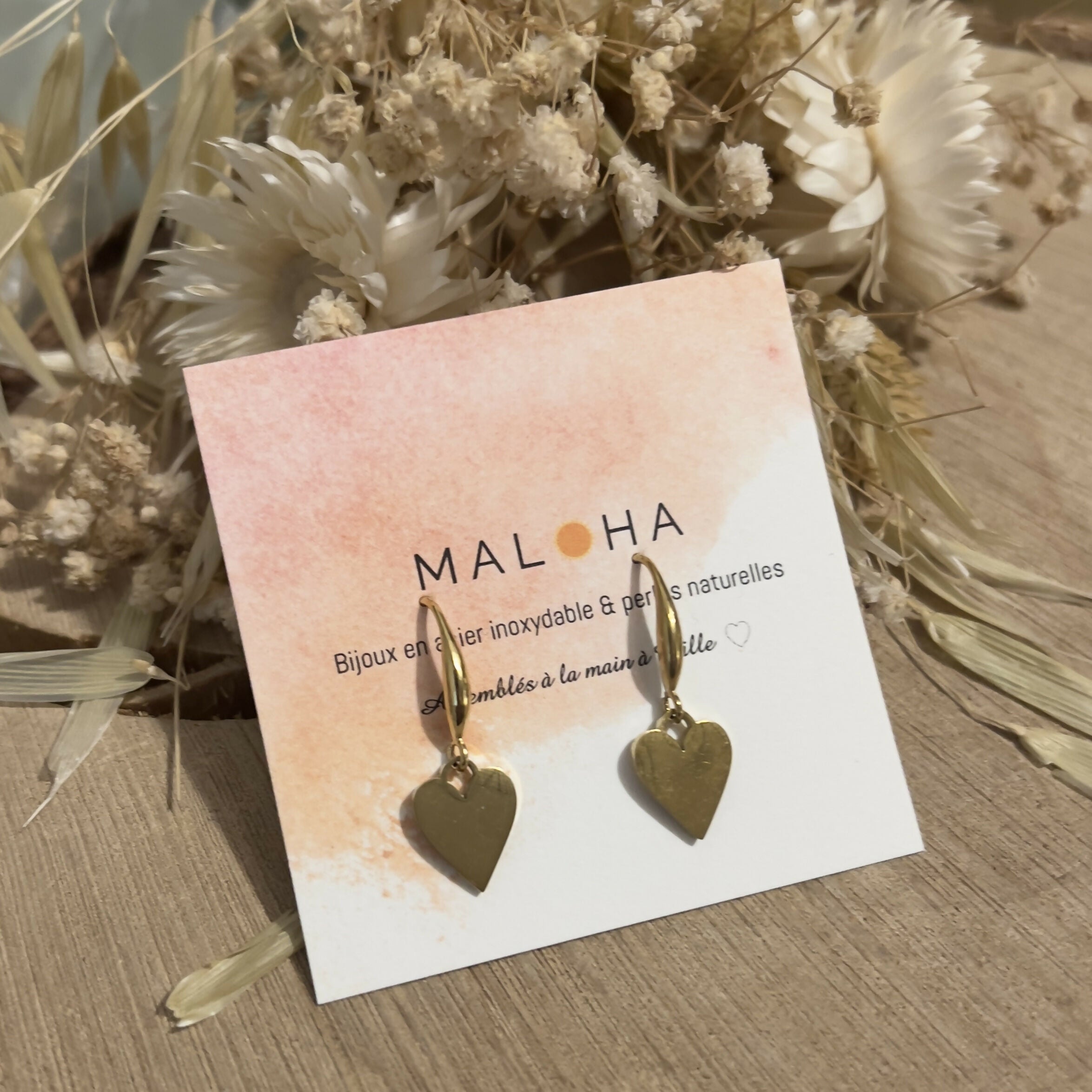 Gold-plated heart drop earrings