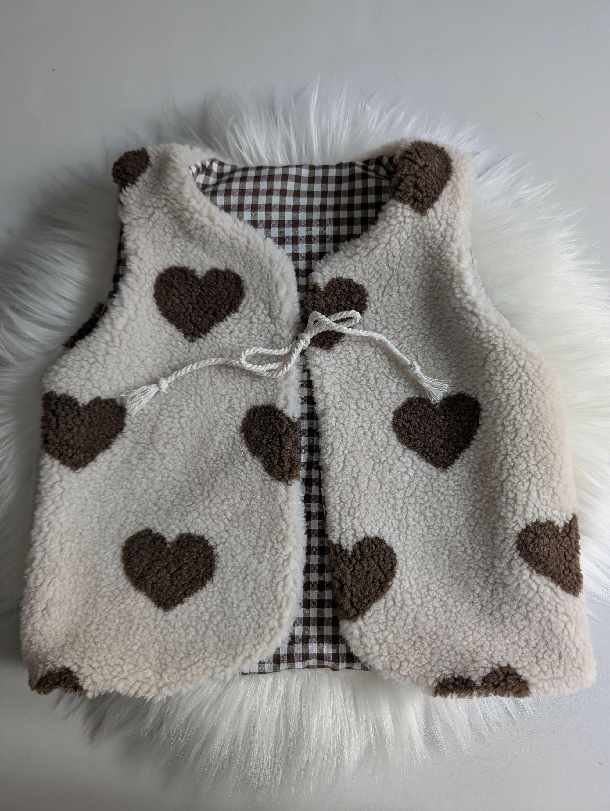 GILET DE BERGER Coeurs marrons 4-6 Ans Réversible