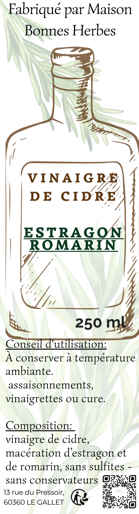 VINAIGRE DE CIDRE ESTRAGON ROMARIN