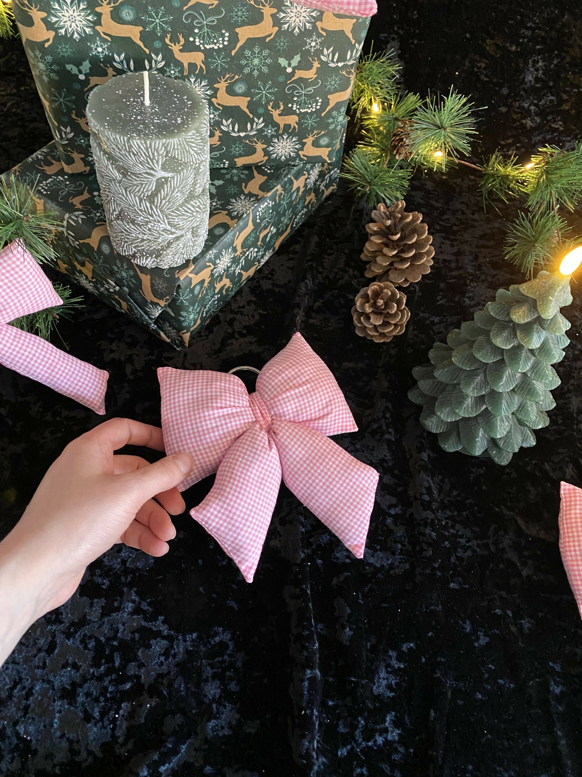 Porte-clé ou bijou de sac à main nœud- Grand- Vichy rose